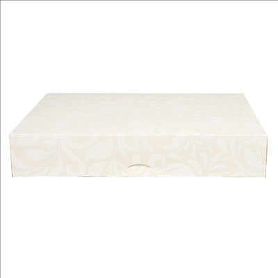 BOÎTES CATERING, PLATE 'THEPACK DAMASCO' 250 G/M2 25x34x6 CM BLANC CARTON ONDULÉ NANO-MICRO (100 UNITÉS)