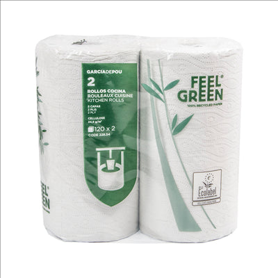 2 U. ROULEAUX CUISINE 2 PLIS 'FEEL GREEN' 24,5 G/M2 24,5 CM x 30 M BLANC PAPIER RECYCLÉ (12 UNITÉS)