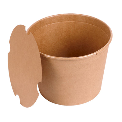 CONTAINERS POULET + COUVERCLES 2550 ML 337 + 18PE G/M2 Ø 18,9/14,7x14,9 CM NATUREL KRAFT (300 UNITÉS)