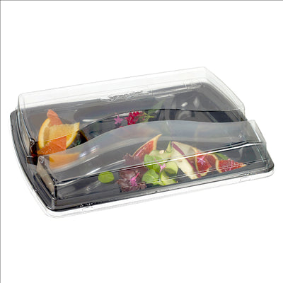 PLATEAU REPAS POUR EMPORTER + COUVERCLE  34x24,5x6.5 CM NOIR RPET (100 UNITÉS)