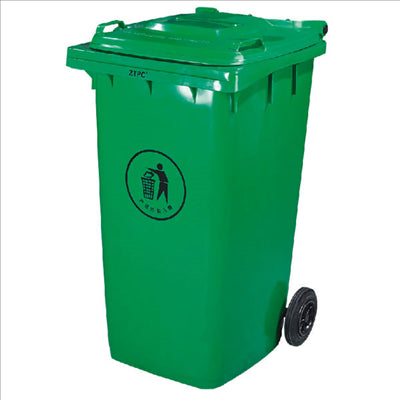 CONTENEUR AVEC COUVERCLE, 2 ROUES 240 L 74x60x101 CM VERT HDPE (1 UNITÉ)