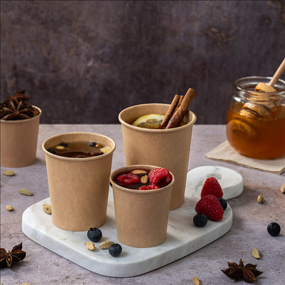 GOBELETS BOISSONS CHAUDES 1 PAROI 180 ML 260 + 18 PE G/M2 Ø7,2/5,3x7,8 CM MARRON CARTON (1000 UNITÉS)