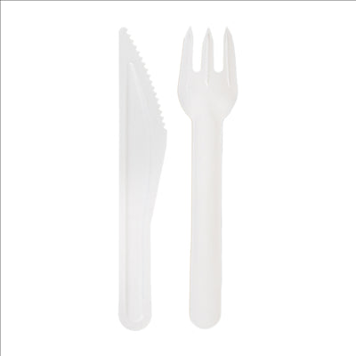 SET 2/1 FOURCHETTE, COUTEAU 'PAPER CUTLERY'  15,8 CM BLANC PAPIER (100 UNITÉS)