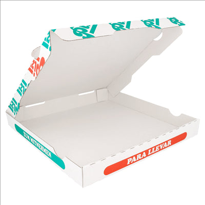 BOÎTES PIZZA MICROCANNELURE 100% VIERGE  340 G/M2 29x29x3,5 CM BLANC CARTON (100 UNITÉS)