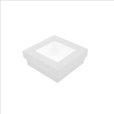 PETITES BOÎTES+COUVERCLES AVEC FÊNETRE 'THEPACK' 500 ML 230 G/M2 + 12PP + OPP 12x12x5 CM BLANC CARTON ONDULÉ NANO-MICRO (250 UNITÉS)