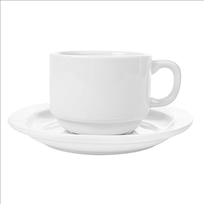 TASSES CAFÉ + SOUCOUPES 250 ML Ø8,8x6,5 CM BLANC PORCELAINE (12 UNITÉS)