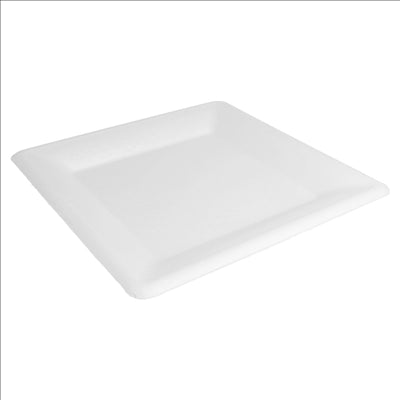 ASSIETTES CARRÉES 'BIONIC'  26,2x26,2x1,9 CM BLANC BAGASSE (300 UNITÉS)