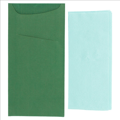 SACS COUVERTS + SERVIETTE 'JUST IN TIME' 80 + 10PE G/M2 11,2x22,5 CM VERT KRAFT VERGÉ (400 UNITÉS)