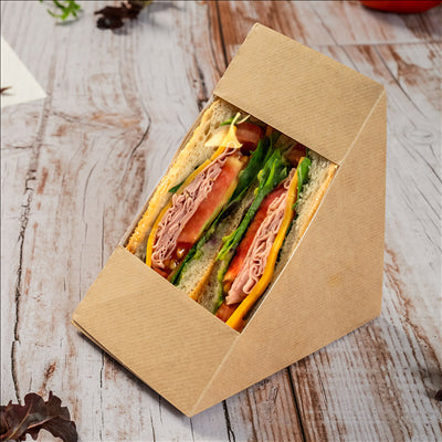 BOÎTES SANDWICH AVEC FENÊTRE - DOBLE 'THEPACK' 220 G/M2 + OPP 12,4x12,4x7,5 CM NATUREL CARTON ONDULÉ NANO-MICRO (500 UNITÉS)