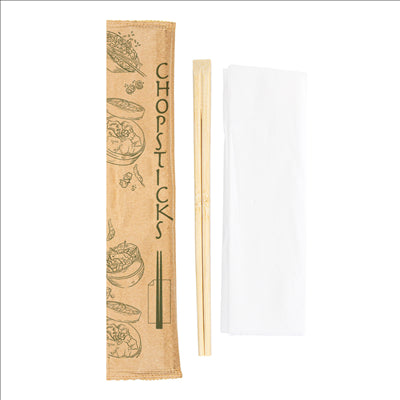 BAGUETTES CHINOISES EN SACHET KRAFT  20 CM NATUREL BAMBOU (100 UNITÉS)