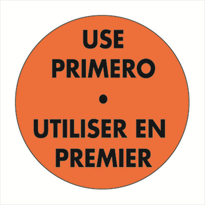 1000 U. ÉTIQUETTES ADHÉSIVES "UTILISER EN PREMIER"  Ø 5 CM ORANGE ADHESIF (1 UNITÉ)