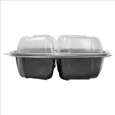 RÉCIPIENTS AVEC COUVERCLE CHARNIÈRE 3 COMPARTIMENTS MICRO-ONDABLES 1130 ML 22,9x23,3x8,2 CM NOIR PP (100 UNITÉS)