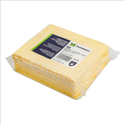 50 U. LAVETTES "PERFOKLEEN"  45 G/M2 36x42 CM JAUNE PALE VISCOSE (10 UNITÉS)