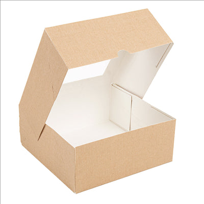 BOÎTES PATISSERIES AVEC FENÊTRE 'THEPACK' 240 G/M2 + OPP 18x18x7,5 CM NATUREL CARTON ONDULÉ NANO-MICRO (200 UNITÉS)