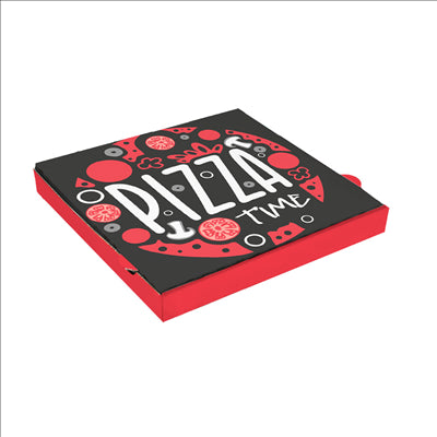 BOÎTES PIZZA 'PIZZA TIME' 'THEPACK' 330 G/M2 32x32x3,8 CM BLANC CARTON ONDULÉ MICROCANAL (100 UNITÉS)