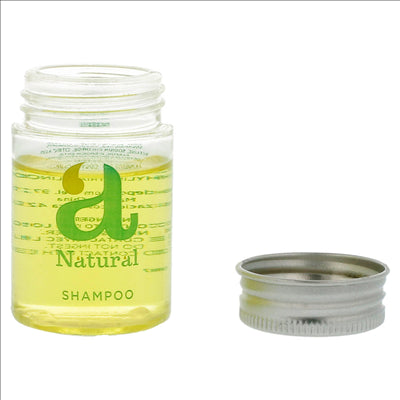 FLACONS SHAMPOOING 'NATURAL' 30 ML Ø3,2x5,2 CM TRANSPARENT PLASTIQUE (300 UNITÉS)