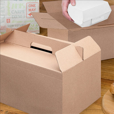 BOÎTES TRANSPORT DE REPAS 'THEPACK' 330 G/M2 28x20x15 CM NATUREL CARTON ONDULÉ MICROCANAL (100 UNITÉS)