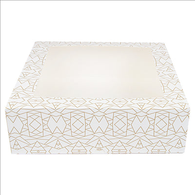 BOÎTES PÂTISSERIES AVEC FENÊTRE 'THEPACK DECO' 250 G/M2 + OPP 32x32x10 CM BLANC CARTON ONDULÉ NANO-MICRO (100 UNITÉS)