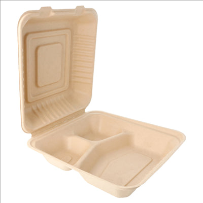 COQUILLES "M" 3 COMPART. 'BIONIC'  20x20x7,5 CM NATUREL BAGASSE (200 UNITÉS)