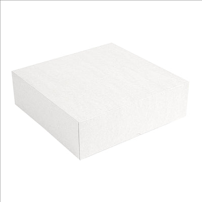 BOÎTES PATISSERIES SANS FENÊTRE 'THEPACK' 250 G/M2 26x26x8 CM BLANC CARTON ONDULÉ NANO-MICRO (100 UNITÉS)