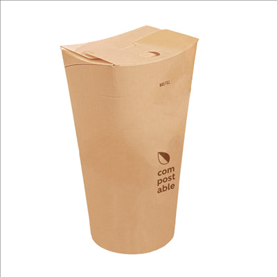 GOBELETS "PUSH PACK" 'COMPOSTABLE' 480 ML 310 G/M2 8,5x14 CM NATUREL CARTON (1000 UNITÉS)