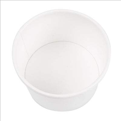 RÉCIPIENTS + COUVERCLES 240 ML - 8 oz 300 + 18 PE G/M2 Ø9/7,5x6 CM BLANC CARTON (250 UNITÉS)