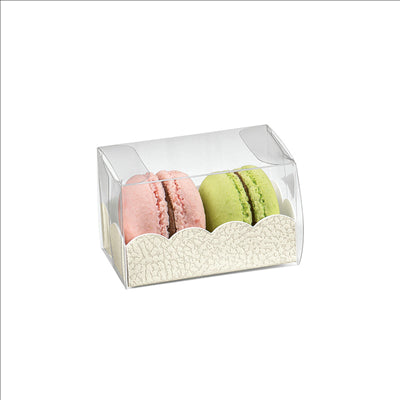 BOÎTES MACARONS + BASES BRISTOL  8x5x5 CM TRANSPARENT PET (200 UNITÉS)