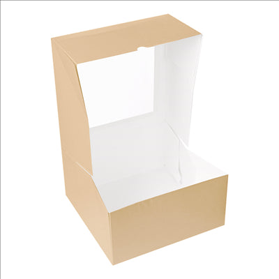 BOÎTES PÂTISSERIES AVEC FENÊTRE 'THEPACK' 240 G/M2 + OPP 24x24x12 CM NATUREL CARTON ONDULÉ NANO-MICRO (100 UNITÉS)