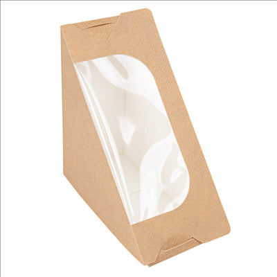 BOÎTES SANDWICH TRIANGULAIRE + FENÊTRE AUTO-ADHÉSIVE 'THEPACK' 220 G/M2 + OPP 12,4x12,4x5,5 CM NATUREL CARTON ONDULÉ NANO-MICRO (500 UNITÉS)