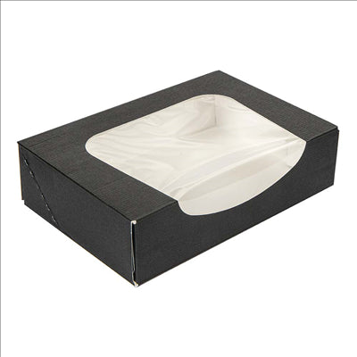 RÉCIPIENTS SUSHI+FÊNETRE 'THEPACK' 230 G/M2 + OPP 17,5x12x4,5 CM NOIR CARTON ONDULÉ NANO-MICRO (400 UNITÉS)