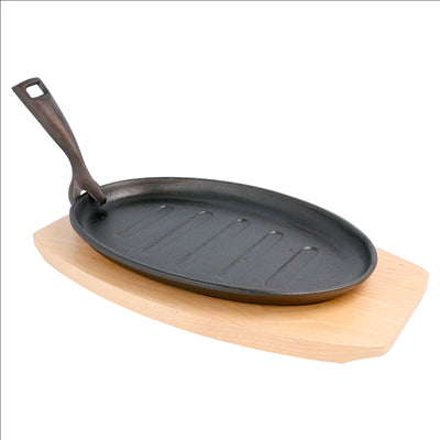 ASSIETTE CHAMPÊTRE OVALE + SUPPORT EN BOIS  27x18x2 CM NOIR FER (8 UNITÉS)