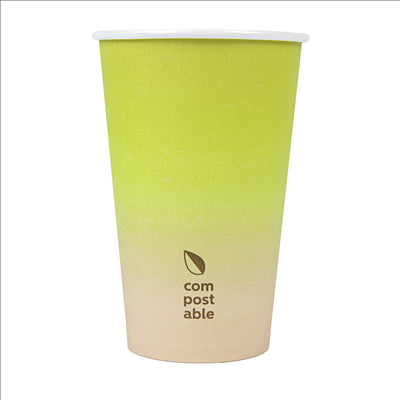 GOBELETS BOISSONS FROIDES ET CHAUDES 1 PAROI 'COMPOSTABLE GRADIENT' 480 ML 300 G/M2 Ø9/6x13,2 CM BLANC CARTON (1000 UNITÉS)