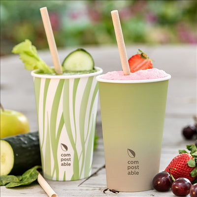 GOBELETS BOISSONS FROIDES ET CHAUDES 1 PAROI GRASS 'COMPOSTABLE' 360 ML 300 G/M2 Ø9/6x11 CM BLANC CARTON (1000 UNITÉS)