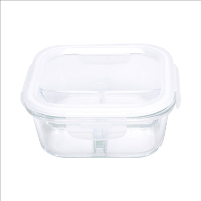 RÉCIPIENTS AVEC COUVERCLE 2 COMPARTIMENTS 'WAKI GLASS' 800 ML 15,8x15,8x7,2CM TRANSPARENT VERRE (6 UNITÉS)