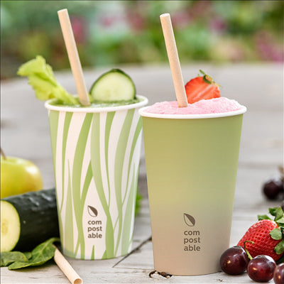 GOBELETS BOISSONS FROIDES ET CHAUDES 1 PAROI 'COMPOSTABLE GRADIENT' 480 ML 300 G/M2 Ø9/6x13,2 CM BLANC CARTON (1000 UNITÉS)