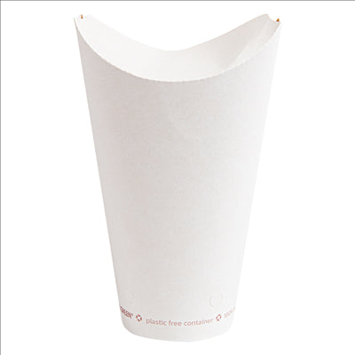 GOBELETS À FRITES AVEC FERMETURE 'COMPOSTABLE' 22 OZ - 660 ML 242 G/M2 8,5x18 CM BLANC CARTON (1000 UNITÉS)