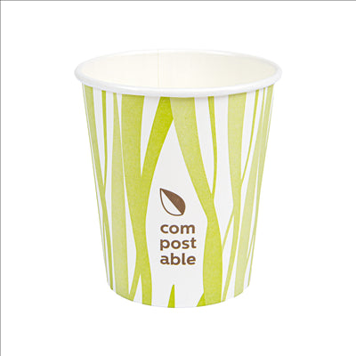 GOBELETS BOISSONS FROIDES ET CHAUDES 1 PAROI GRASS 'COMPOSTABLE' 180 ML 260 G/M2 Ø7,2/5,3x7,8 CM BLANC CARTON (1000 UNITÉS)