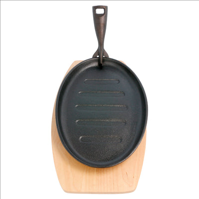 ASSIETTE CHAMPÊTRE OVALE + SUPPORT EN BOIS  27x18x2 CM NOIR FER (8 UNITÉS)