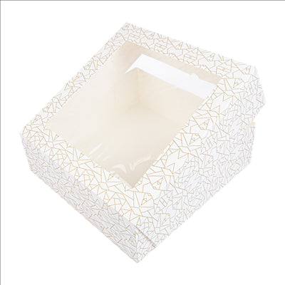 BOÎTES PÂTISSERIES AVEC FENÊTRE 'THEPACK DECO' 250 G/M2 + OPP 32x32x10 CM BLANC CARTON ONDULÉ NANO-MICRO (100 UNITÉS)