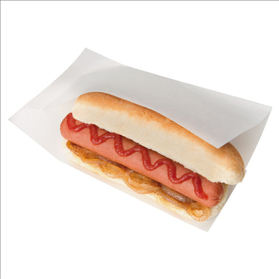 SACHETS OUVERTS BROCHETTES, HOT DOGS 'OPEN PACK' 35 G/M2 + 10 LDPE 20x13/10 CM BLANC KRAFT (100 UNITÉS)