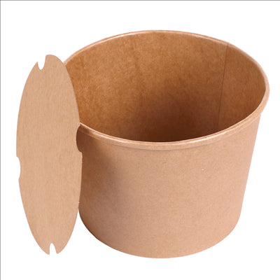 CONTAINERS POULET + COUVERCLES 1920 ML 337 + 18PE G/M2 Ø 16,8/13,9x12,3 CM NATUREL KRAFT (300 UNITÉS)