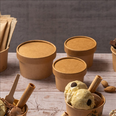 COUVERCLES POTS À GLACES 120 ML 280 + 18 PE G/M2 Ø7,7 CM MARRON CARTON (1000 UNITÉS)