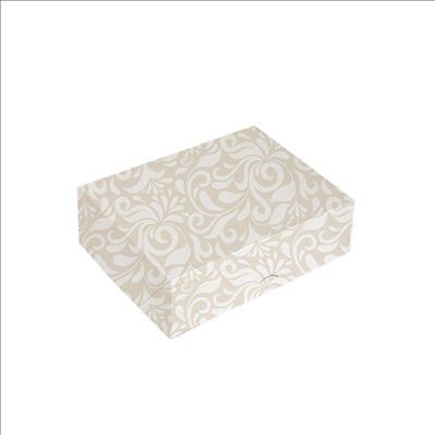 BOÎTES CATERING, PLATE 'THEPACK DAMASCO' 250 G/M2 21x21x5 CM BLANC CARTON ONDULÉ NANO-MICRO (100 UNITÉS)