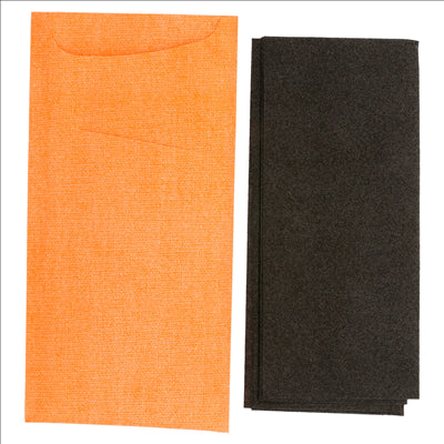 SACS COUVERTS + SERVIETTE AIRLAID NOIR 33x40 CM 'JUST IN TIME' 90 + 10PE G/M2 11,2x22,5 CM ORANGE CELLULOSE (250 UNITÉS)