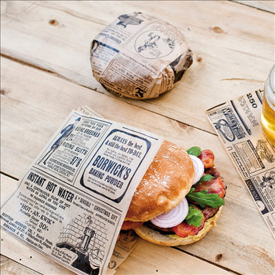 PAPIER INGRAISSABLES OUVERT 2 CÔTÉS FAST FOOD 'TIMES' 32 G/M2 16x16,5 CM NATUREL PARCH.INGRAISSABLE (500 UNITÉS)