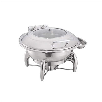 CHAFING DISH ROND AVEC FENÊTRE 6 L Ø 52x45,5x34 CM ARGENTE INOX + CRISTAL (1 UNITÉ)