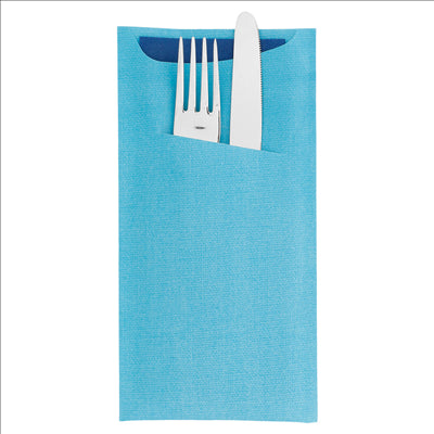 SACS COUVERTS + SERVIETTE AIRLAID BLEU 33x40 CM 'JUST IN TIME' 90 + 10PE G/M2 11,2x22,5 CM TURQUOISE CELLULOSE (250 UNITÉS)