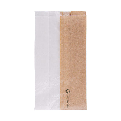 SACHETS POUR SANDWICHES AVEC FENÊTRE ECO 'CORNER WINDOW' 40 G/M2 14+8x26 CM NATUREL PARCH.INGRAISSABLE (250 UNITÉS)