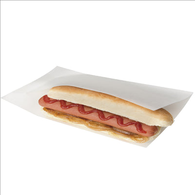 SACHETS OUVERTS BROCHETTES, HOT DOGS 'OPEN PACK' 35 G/M2 + 10 LDPE 25x13/10 CM BLANC KRAFT (100 UNITÉS)