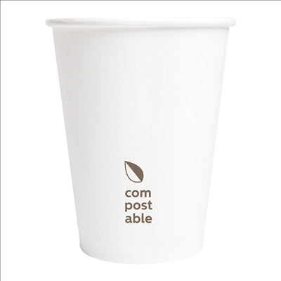 GOBELETS BOISSONS FROIDES ET CHAUDES 1 PAROI 'COMPOSTABLE' 360 ML - 12 oz 300 G/M2 Ø9/6x11 CM BLANC CARTON (1000 UNITÉS)